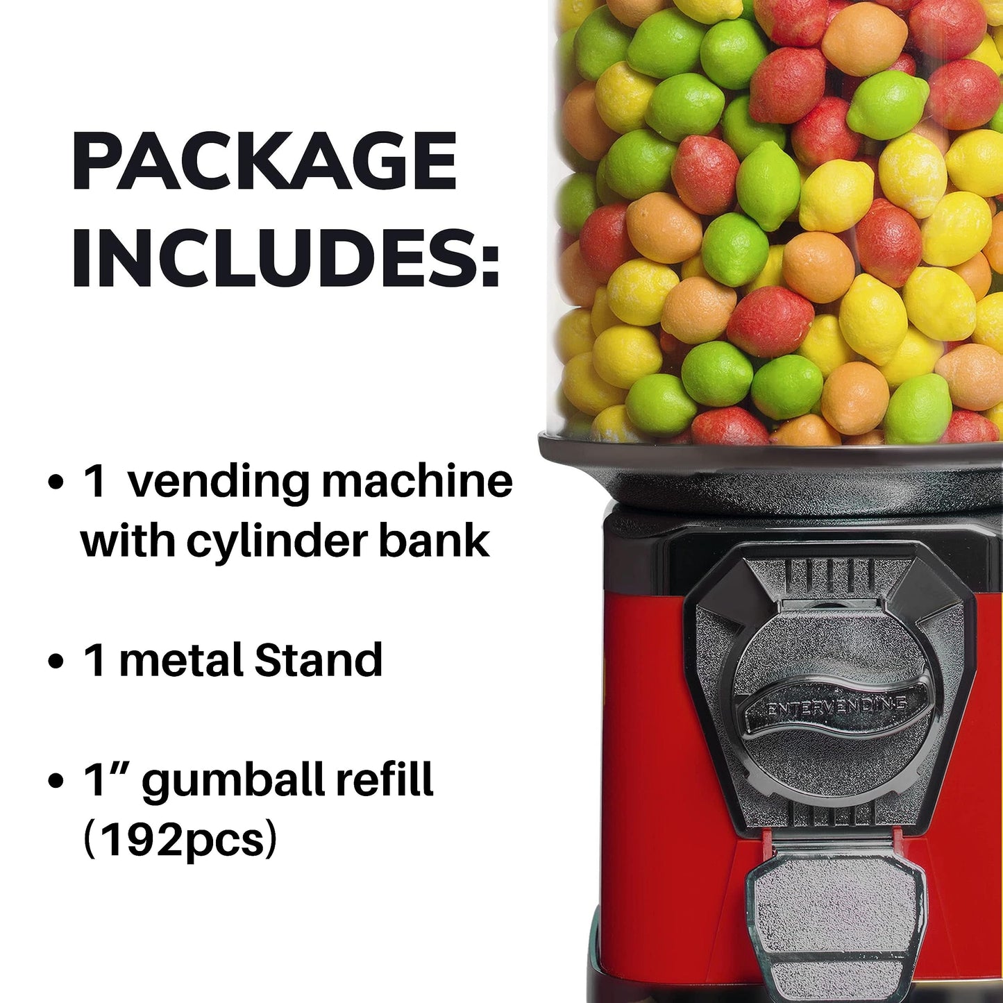 Gumball Vending Machine with Metal Stand & 3.4LB of Gumballs Refill Bag - Bubble Gum Vending Machine for Kids, Stand & Gum Bundle