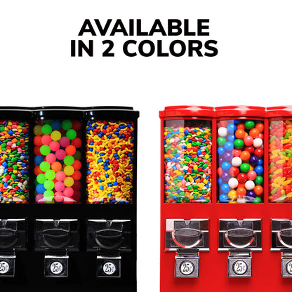 Vending Machine - Commercial Gumball and Candy Machine with Stand and Refill in Bundle - Red Triple Vending Machine with Removable Canisters - Coin Operated Candy Dispenser and Gumball Machine