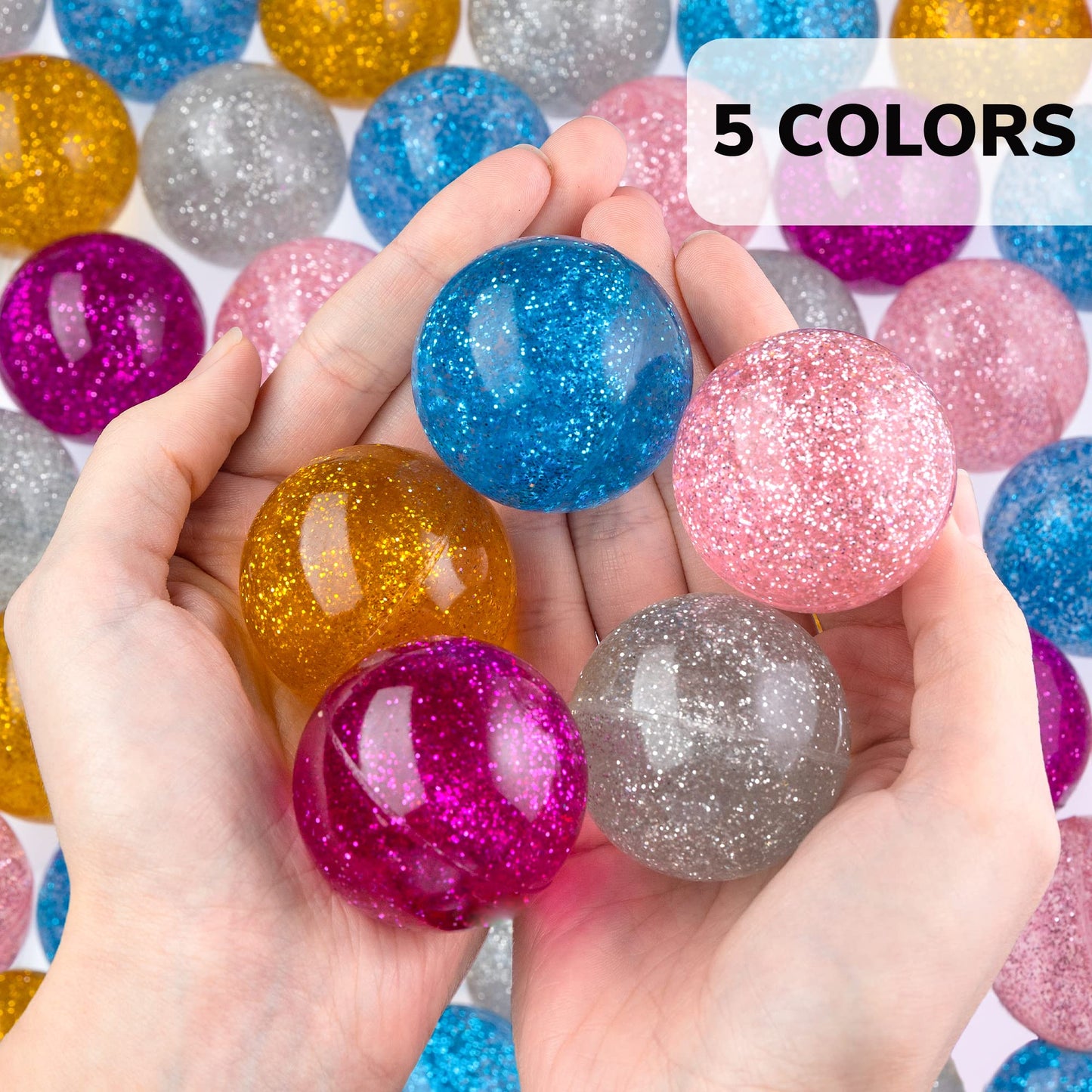 Bouncy Balls - Glitter Bounce Balls Bulk - Party Favors - Rubber Balls for Kids - Large Bouncy Ball 45 mm - Super Bouncy Balls Gift for Kids