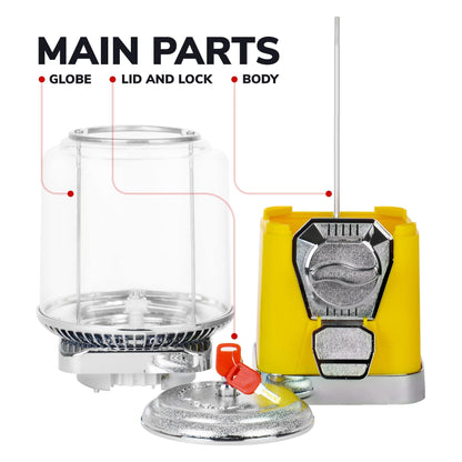 Vending Machine with Metal Stand & Cylinder Globe - Bubble Gum Yellow Vending Machine and Black Metal Stand Bundle - Coin Gumball Machine