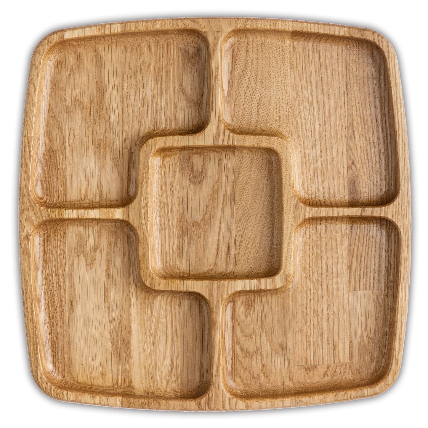 Square Portion Control Plate 12 Inch - Compartment Plates with Dividers for Adults 5 Section Dish - Wooden Plate with Dividers for Adults