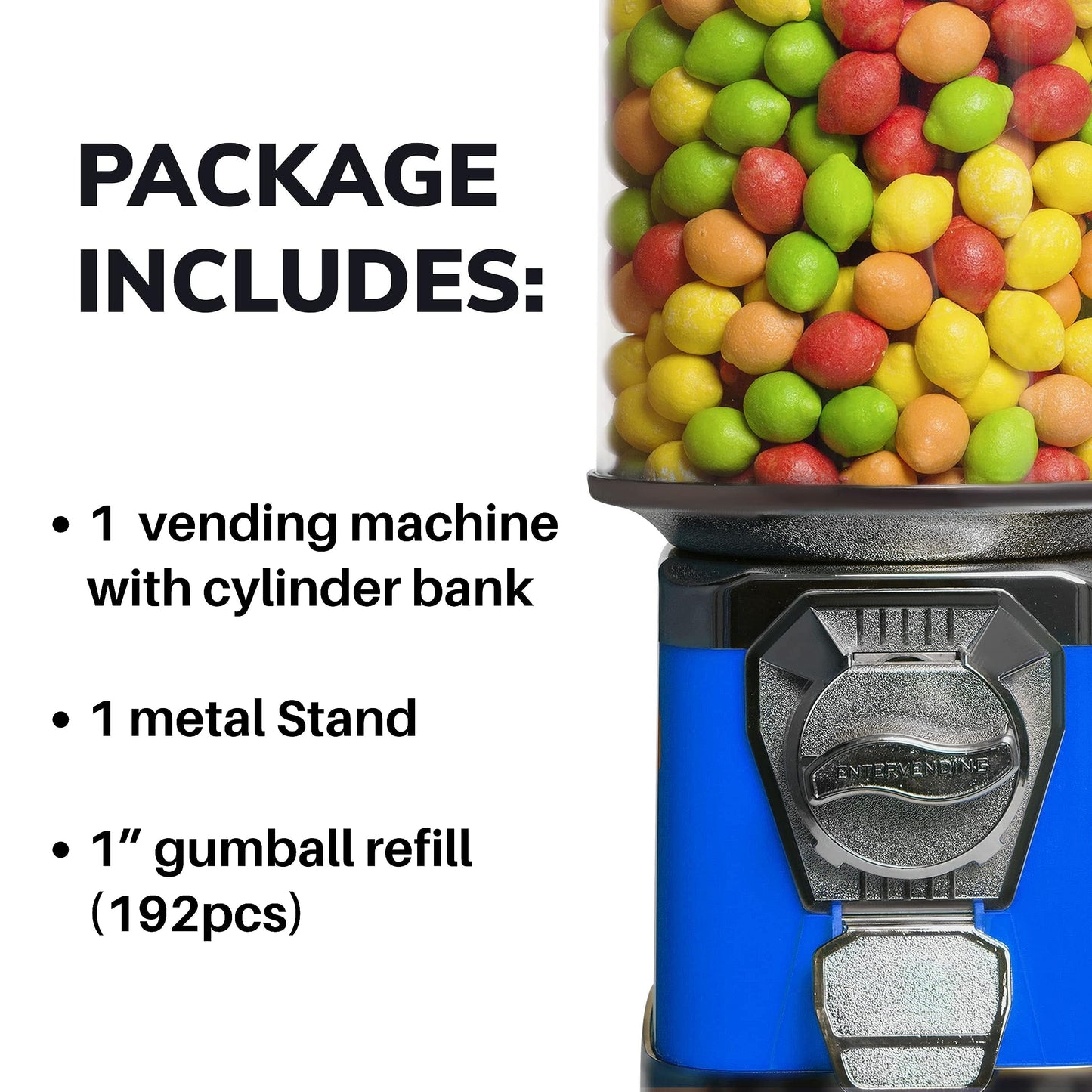 Gumball Vending Machine with Metal Stand & 3.4LB of Gumballs Refill Bag - Bubble Gum Blue Vending Machine for Kids, Stand & Gum Bundle