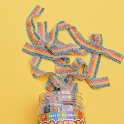 Sour Belts Candy - Candy Sour Strips - 0.55 Lb Jar of Sour Strips Candy - Sour Rainbow Belts- Peanut Free - Great as Movie Theater Candy for Kids