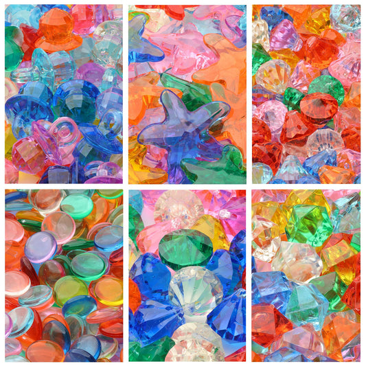 Acrylic Gems - Assorted Plastic Gems for Craft - Set of 6 Gem Types - Perfect for Home, Party & Vase Decoration - 15 mm - Crafting Supplies