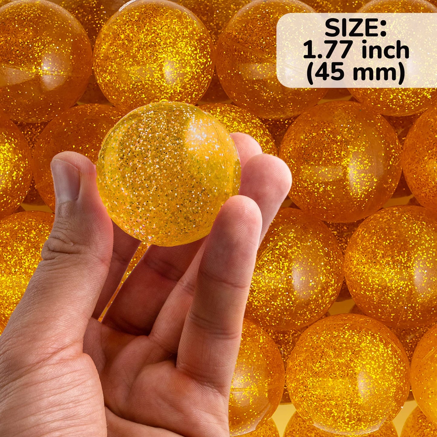 Bouncy Balls - Rubber Balls for Kids - Single Color Glitter Balls - Bundle of 2 Packs (50pcs) Large Bouncy Ball 45mm - Ball Vending Machine Toys