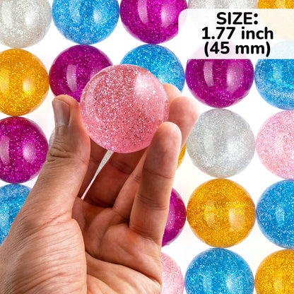 Bouncy Balls - Glitter Bounce Balls Bulk - Party Favors - Rubber Balls for Kids - Large Bouncy Ball 45 mm - Super Bouncy Balls Gift for Kids